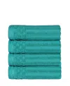 Superior Soho Checkered Border Cotton 4 Piece Cotton Hand Towel Set, 28" X 16" In Turquoise