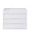 Superior Soho Checkered Border Cotton 4 Piece Cotton Hand Towel Set, 28" X 16" In White