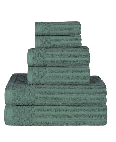 Superior Soho Checkered Border Cotton 6 Piece Towel Set Bedding In Basil