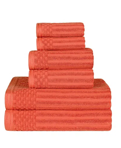 Superior Soho Checkered Border Cotton 6 Piece Towel Set In Coral