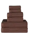 Superior Cotton Highly Absorbent 8pc Solid And Checkered Border Towel Set In Java