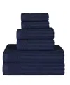 Superior Cotton Highly Absorbent 8pc Solid And Checkered Border Towel Set In Navy Blue
