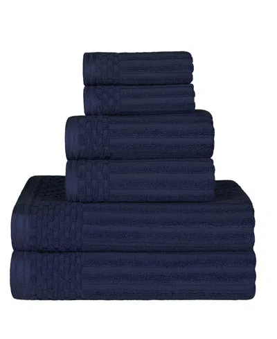 Superior Soho Checkered Border Cotton 6 Piece Towel Set In Navy Blue