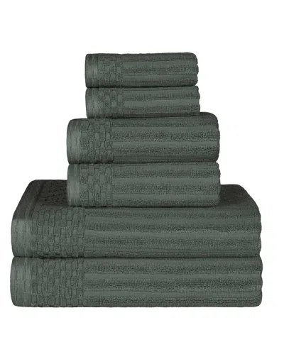 Superior Soho Checkered Border Cotton 6 Piece Towel Set In Pine