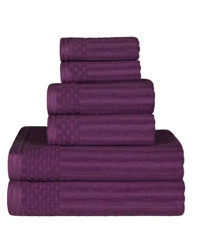 Superior Soho Checkered Border Cotton 6 Piece Towel Set Bedding In Plum