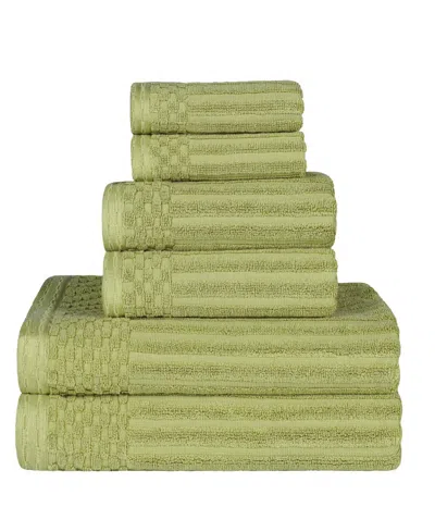 Superior Soho Checkered Border Cotton 6 Piece Towel Set In Sage