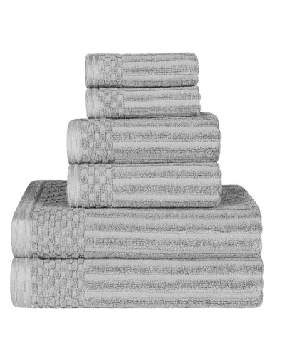 Superior Soho Checkered Border Cotton 6 Piece Towel Set In Silver