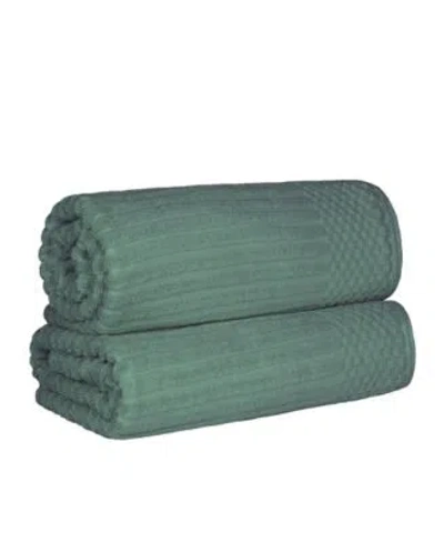 Superior Soho Checkered Border Cotton Bath Towel Sets In Green