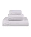 Superior Soho Checkered Border Cotton Ribbed Textured Ultra-absorbent Towel, 3 Piece Set In White