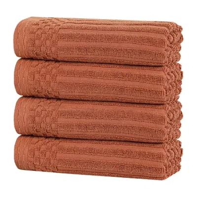 Superior Soho Collection | 4pc Quick Dry Checkered Hand Towel In Brown