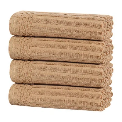 Superior Soho Collection | 4pc Quick Dry Checkered Hand Towel In Brown