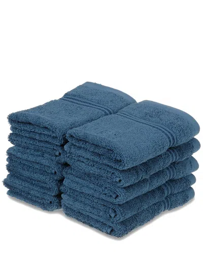 Superior Solid 10pc Absorbent Face Egyptian Cotton Towel Set In Blue