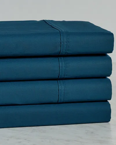 Superior Solid 300 Thread Count Cotton Percale Deep Pocket Sheet Set In Blue