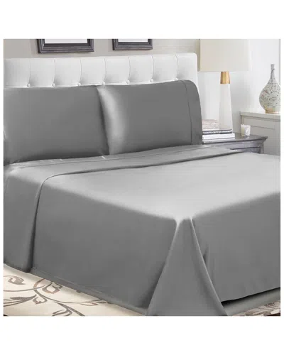 Superior Solid 300 Thread Count Cotton Percale Deep Pocket Sheet Set In Gray
