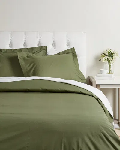Superior Solid 300 Thread Count Cotton Percale Duvet Cover Set In Green