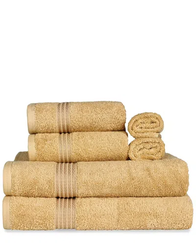 Superior Solid 6pc Absorbent Egyptian Cotton Towel Set In Gold