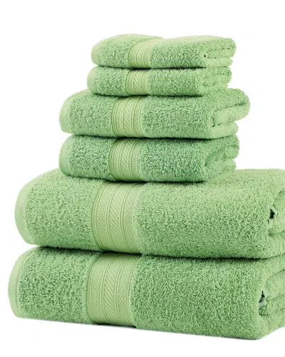Superior Solid Long-staple Combed 6pc Cotton Towel Set In Green