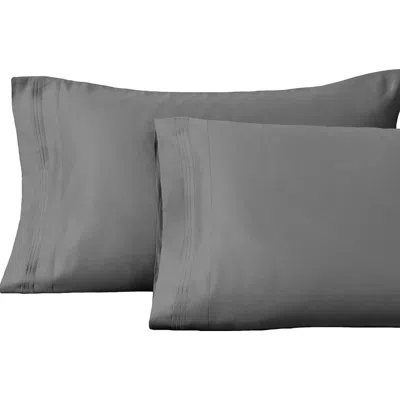 Superior Solid Marrow Stitch 1,500 Thread Count Cotton Sateen Set Of 2 Pillowcases In Gray