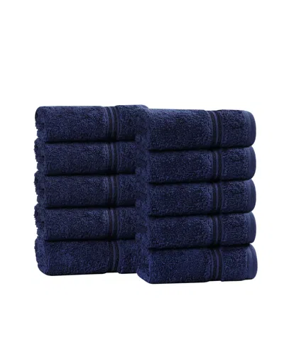Superior Solid Quick Drying 100% Egyptian Cotton 10-pc Washcloth Set In Blue
