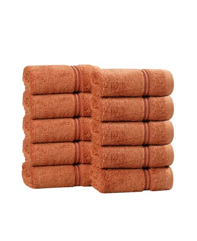 Superior Solid Quick Drying 100% Egyptian Cotton 10-pc Washcloth Set In Brown