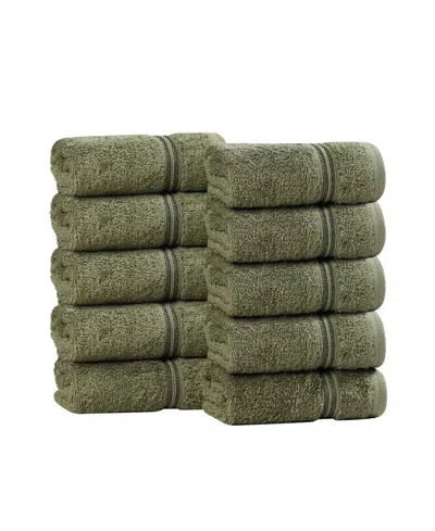 Superior Solid Quick Drying 100% Egyptian Cotton 10-pc Washcloth Set In Green