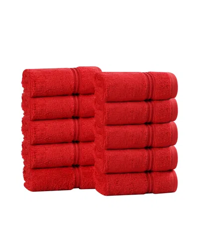 Superior Solid Quick Drying 100% Egyptian Cotton 10-pc Washcloth Set In Red