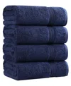 Superior Solid Quick Drying 100% Egyptian Cotton 4-pc Bath Towel Set In Blue