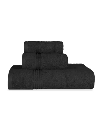 Superior Solid Quick Drying Absorbent 3 Piece Egyptian Cotton Assorted Towel Set In Black