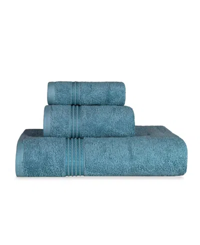 Superior Solid Quick Drying Absorbent 3 Piece Egyptian Cotton Assorted Towel Set In Sapphire