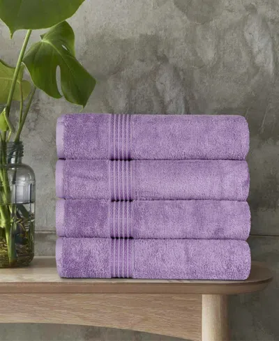 Superior Solid Quick Drying Absorbent 4 Piece Egyptian Cotton Bath Towel Set In Royal Purp