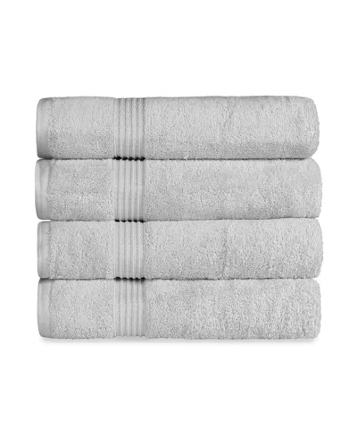 Superior Solid Quick Drying Absorbent 4 Piece Egyptian Cotton Bath Towel Set Bedding In Silver