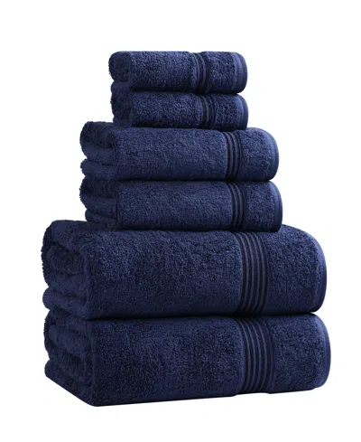 Superior Solid Quick Drying Egyptian Cotton 6 Piece Bath Towel Set In Blue