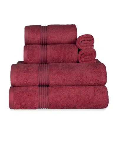 Superior Solid Quick Drying Egyptian Cotton 6 Piece Bath Towel Set In Burgandy