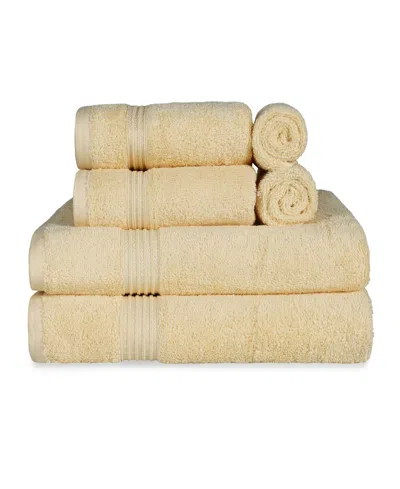 Superior Solid Quick Drying Absorbent 6 Piece Egyptian Cotton Assorted Towel Set Bedding In Canary