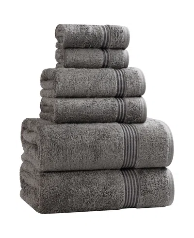 Superior Solid Quick Drying Egyptian Cotton 6 Piece Bath Towel Set In Gray