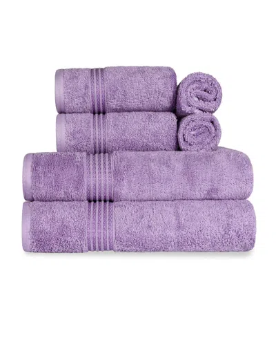 Superior Solid Quick Drying Egyptian Cotton 6 Piece Bath Towel Set In Royal Purple