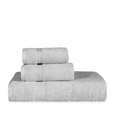 Superior Solid Quick Drying Absorbent 3 Piece Egyptian Cotton Assorted Towel Set Bedding In Silver