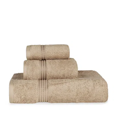 Superior Solid Quick Drying Absorbent 3 Piece Egyptian Cotton Assorted Towel Set Bedding In Taupe