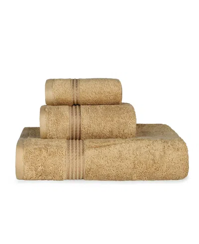 Superior Solid Quick Drying Absorbent 3 Piece Egyptian Cotton Assorted Towel Set Bedding In Toast