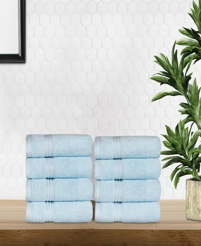 Superior Solid Quick Drying Absorbent 8 Piece Egyptian Cotton Hand Towel Set In Light Blue