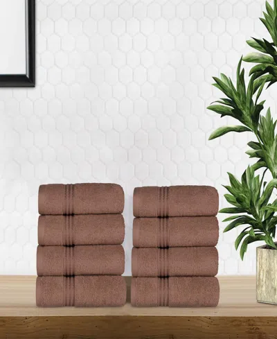 Superior Solid Quick Drying Absorbent 8 Piece Egyptian Cotton Hand Towel Set In Mocha