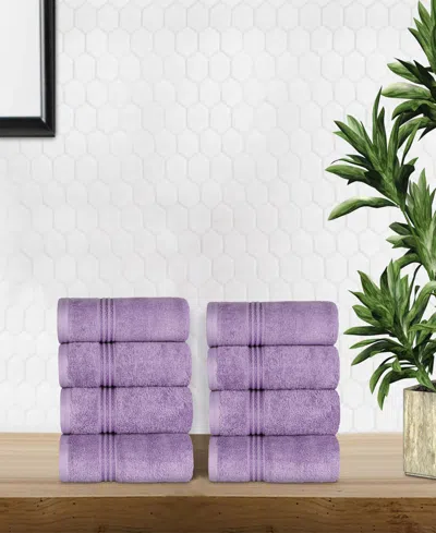Superior Solid Quick Drying Absorbent 8 Piece Egyptian Cotton Hand Towel Set In Royal Purp