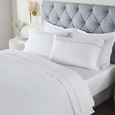 Superior Spring Blooms 100% Cotton Embroidered Deep Pocket Sheet Set In White;taupe