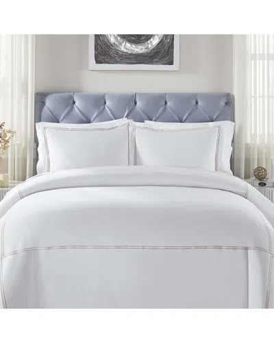 Superior Spring Blooms Cotton Two-line Embroidered 3pc Duvet Cover Set In White