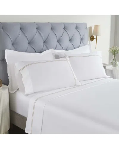 Superior Spring Blooms Cotton Two-line Embroidered Deep Pocket Bed Sheet Set In White