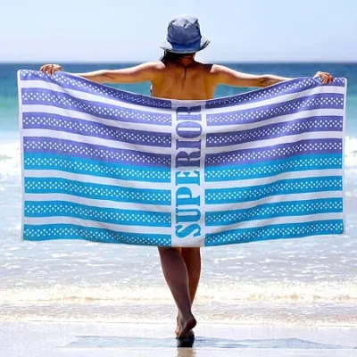 Superior Striped Cotton Oversized Beach Towel Quick Dry Beach Towel In Blue