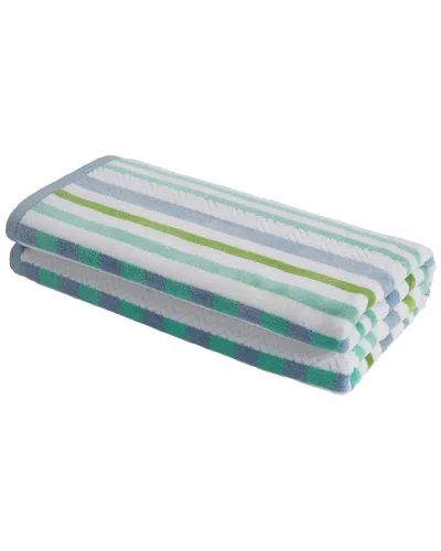 Superior Striped Oversized 2pc Beach Cotton Towel Set In Blue