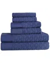 Superior Turkish Cotton 6pc Highly Absorbent Jacquard Herringbone Towel Set In Blue