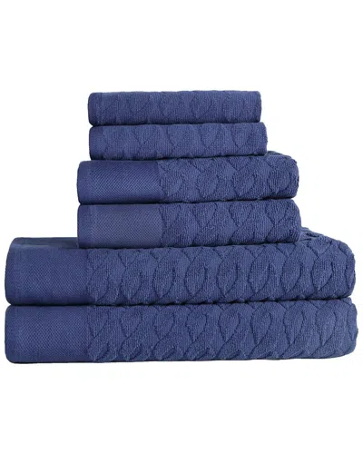 Superior Turkish Cotton 6pc Highly Absorbent Jacquard Herringbone Towel Set In Blue
