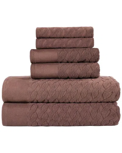 Superior Turkish Cotton 6pc Highly Absorbent Jacquard Herringbone Towel Set In Chocolate